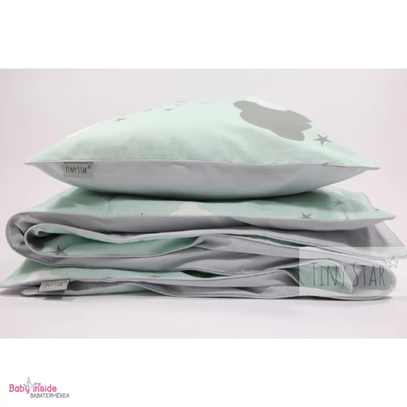 Prémium 2 részes ágyneműhuzat szürke-menta felhős 100x135cm Prémium 2 részes ágyneműhuzat szürke-menta felhős 100x135cm