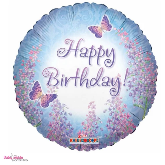 Fólia lufi lila pillangós Happy Birthday
