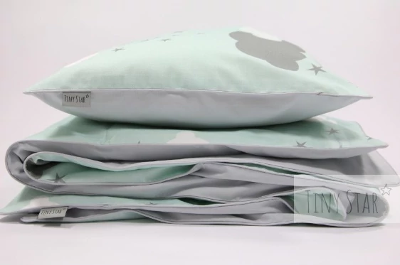 Prémium 2 részes ágyneműhuzat szürke-menta felhős 100x135cm