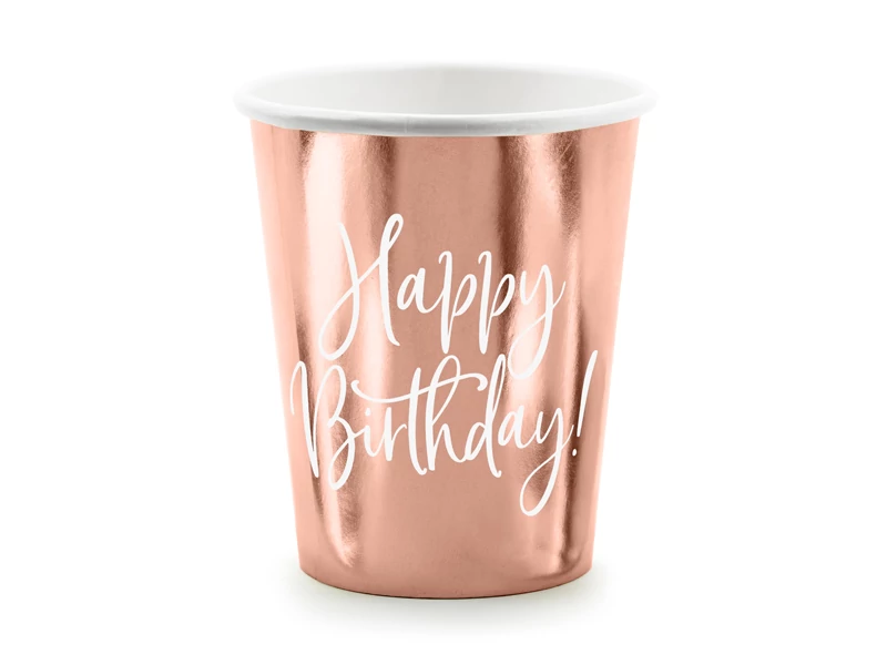 Rosegold színű papírpohár Happy Birthday