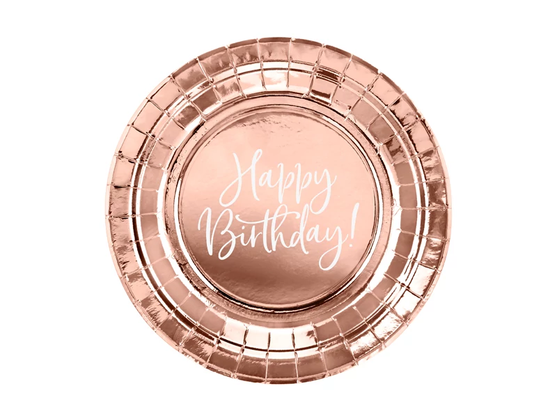Rosegold színű papírtányér Happy Birthday