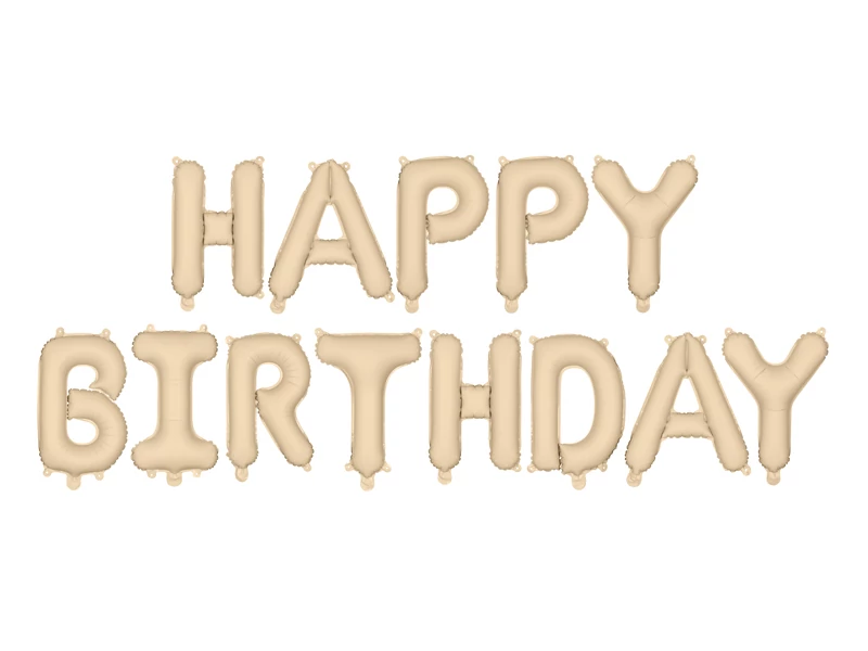Fólia lufi felirat Happy Birthday - bézs