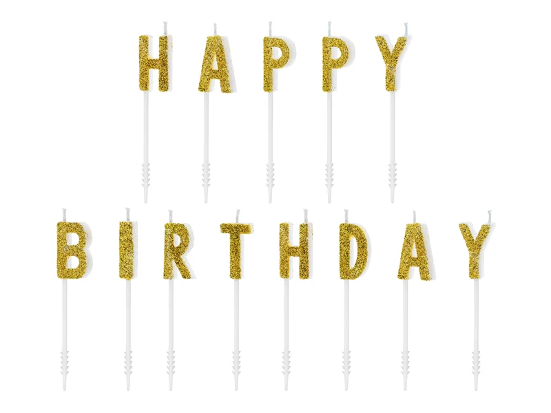 Tortagyertya Happy birthday arany színű