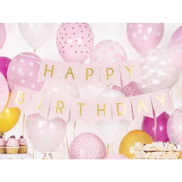 Füzér Happy Birthday felirattal rózsaszín