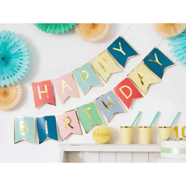 Füzér Happy Birthday felirattal színes